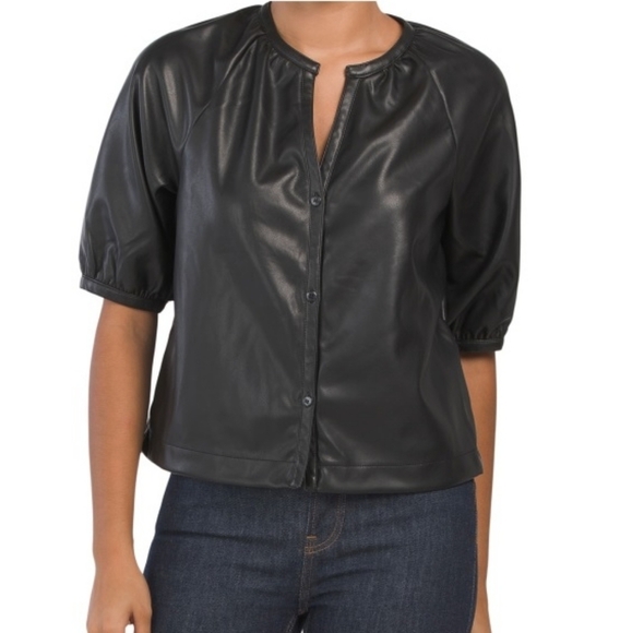 AVEC LES FILLES Women's Black Vegan Leather Too Jacket Sz L V-neck Half Sleeve - Picture 12 of 12